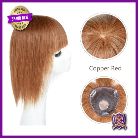 12 Inch Human Hair Topper Clip In Silk Base Bangs Hairpiece